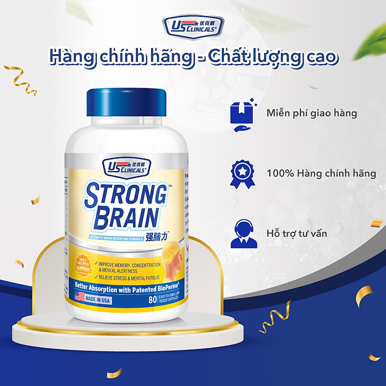 Viên Uống Bổ Sung DHA, L-Glutamine, CoQ10, Vitamin D Tăng Cường Trí Não, Tinh Thần Minh Mẫn US Clinicals - 80 Viên