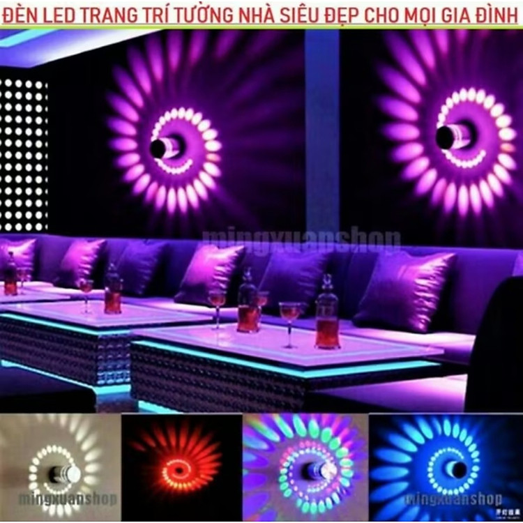 ĐÈN LED TRANG TRÍ TƯỜNG NHÀ TRẦN NHÀ SÁNG HÌNH XOÁY ỐC MÀU SẮC CỰC ĐẸP