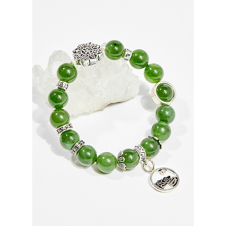 Vòng tay phong thủy đá ngọc bích charm hoa 10mm mệnh hỏa , mộc - Ngọc Quý Gemstones