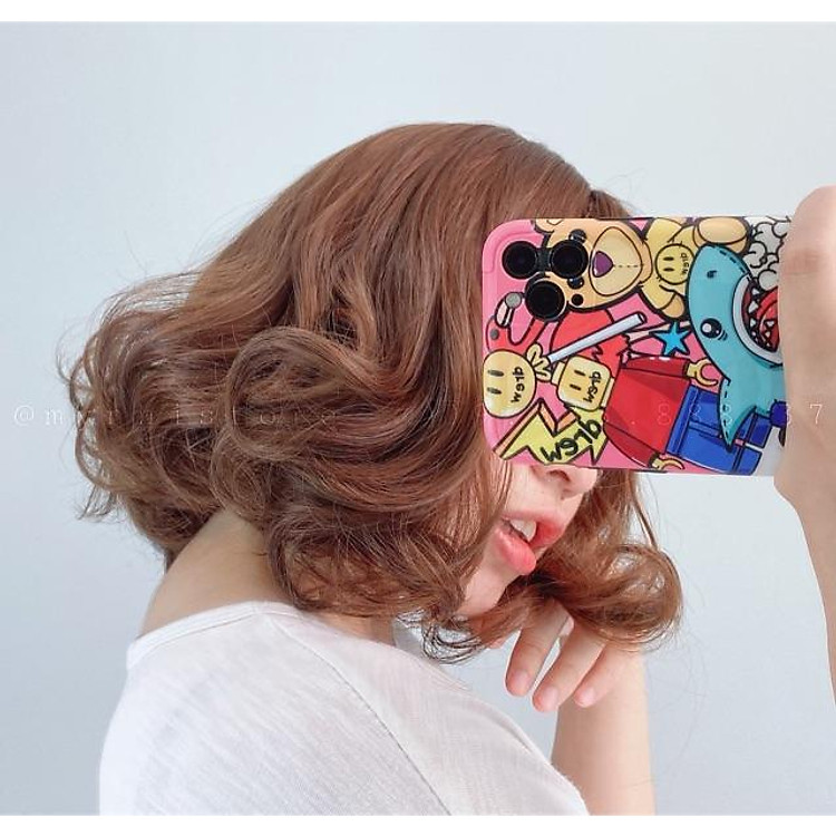 Tóc giả nguyên đầu ngắn xoăn mái thưa