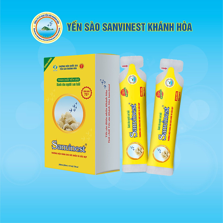 Tinh chất Yến sào Khánh Hòa Sanvinest KHÔNG ĐƯỜNG dành cho người cao tuổi Hộp 10 túi 25 ml - 515H10