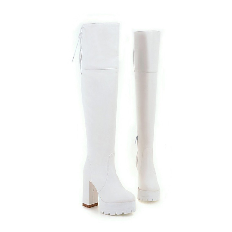 Giày Boot nữ cổ cao 12cm đế vuông sành điệu trắng GCC4802