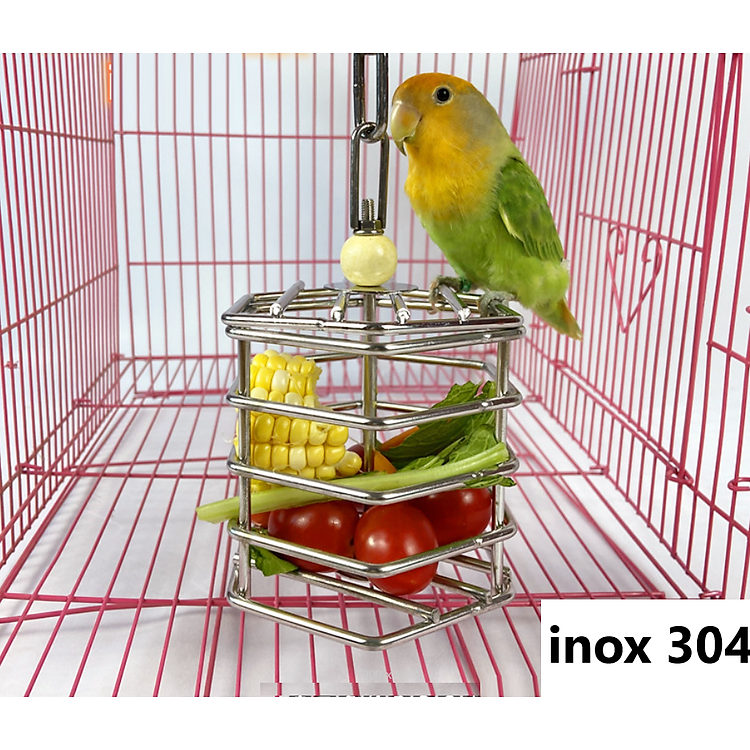 1 CÁI LỒNG INOX 304 HÌNH LỤC GIÁC DÙNG ĐỂ ĐỰNG TRÁI CÂY, ĐỒ CHƠI CHO MỌI DÒNG VẸT (CHƯA BAO GỒM ĐỒ CHƠI)