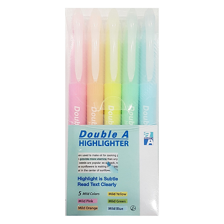 Vỉ 5 Cây Viết Dạ Quang Màu Dịu Double A Dhl - 100 - 5Mc - 5 Màu