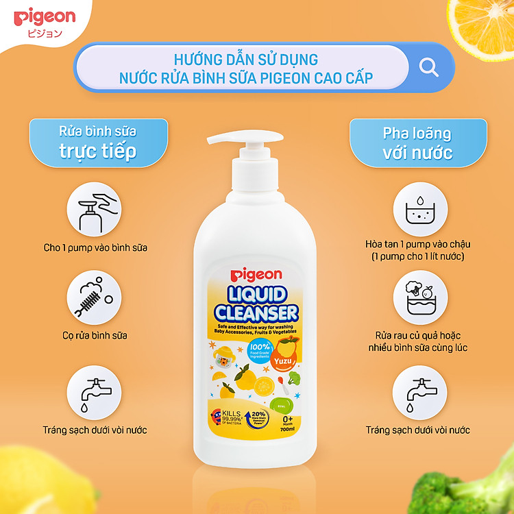 Mua Nước Rửa Bình Sữa Pigeon Hương Yuzu 200ML Chính hãng Tiết kiệm - Hình ảnh 4