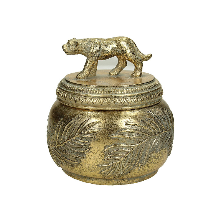 Hộp trang trí Leopard Polyresin Gold 11.5×11.5x12cm