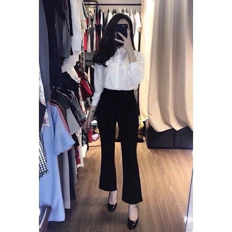 Quần tây lưng cao công sở ống loe- màu đen
