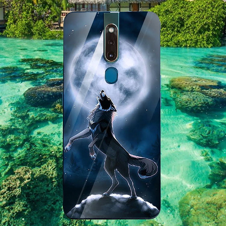 Ốp Lưng Dành Cho Máy Oppo F11 Pro,Ốp Mặt Kính Sáng Bóng,Cạnh Viền TPU Dẻo Cao Cấp In Hình Con Sói Tuyết