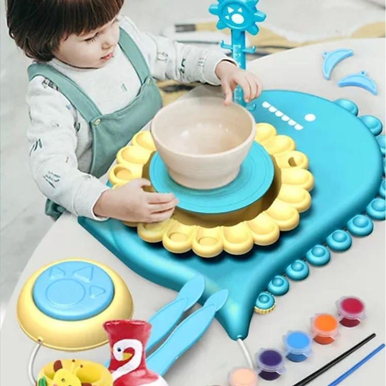 Đồ Chơi Máy Làm Gốm Sứ Handmade Kèm Tạp Dề và 12 Màu Tô Dễ Thương - Ảnh 6