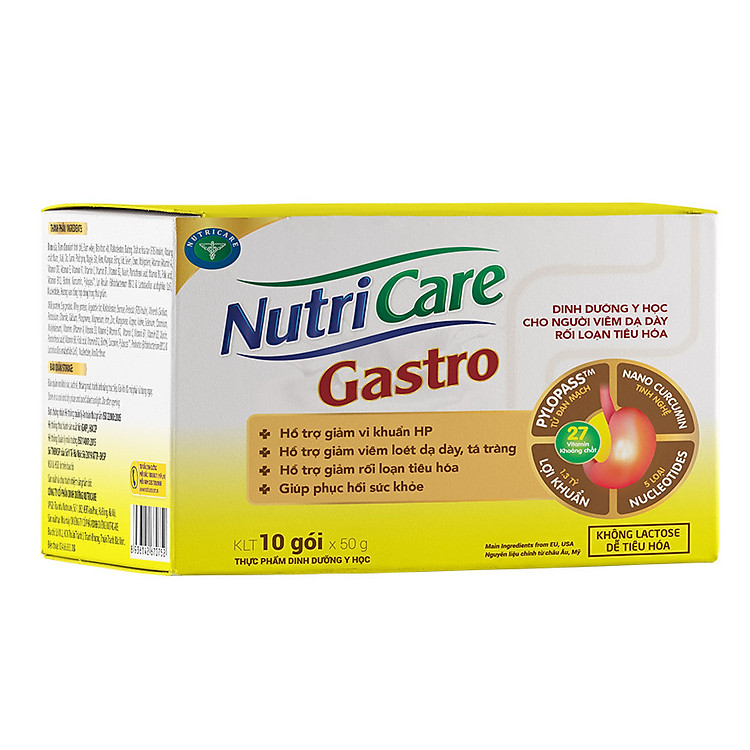 Hộp sữa pha sẵn Nutricare Gastro dinh dưỡng y học cho người viêm dạ dày, rối loạn tiêu hoá (10 gói x 50g)