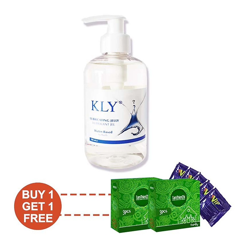 Gel bôi trơn KLY ( 250ml ) - Tặng 2 hộp BCS Tâm Thiện Chí Family (hộp 3 cái) và 10 gói gel VIP
