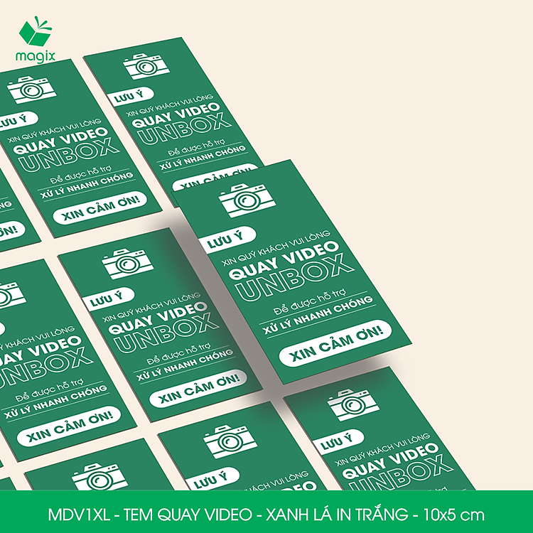 Tem chú ý quay video trước khi mở hàng (100 chiếc) - 10x5 cm - Xanh lá in trắng - Ảnh 3