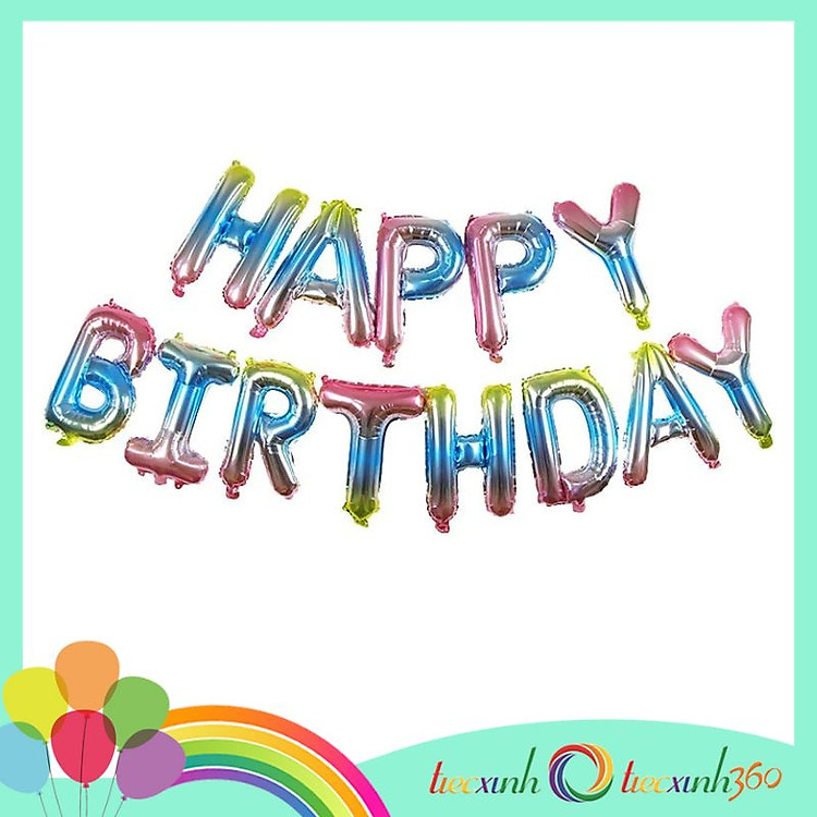 Bong bóng chữ Happy Birthday nhiều màu