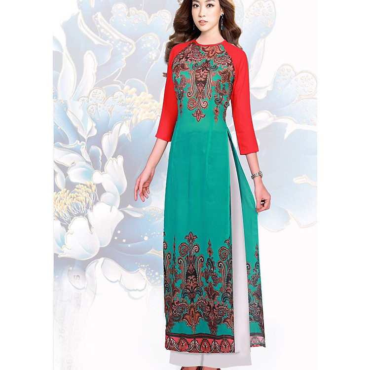 Sét áo dài họa tiết hoa thổ cẩm -AD7244