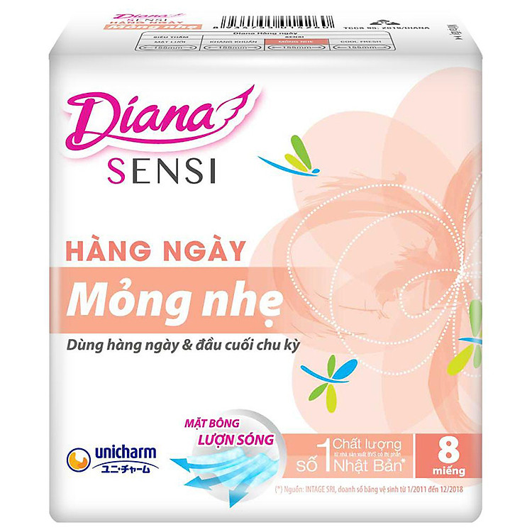 Băng Vệ Sinh Hàng Ngày Diana Sensi Slim Mỏng Nhẹ (Gói 8 Miếng)