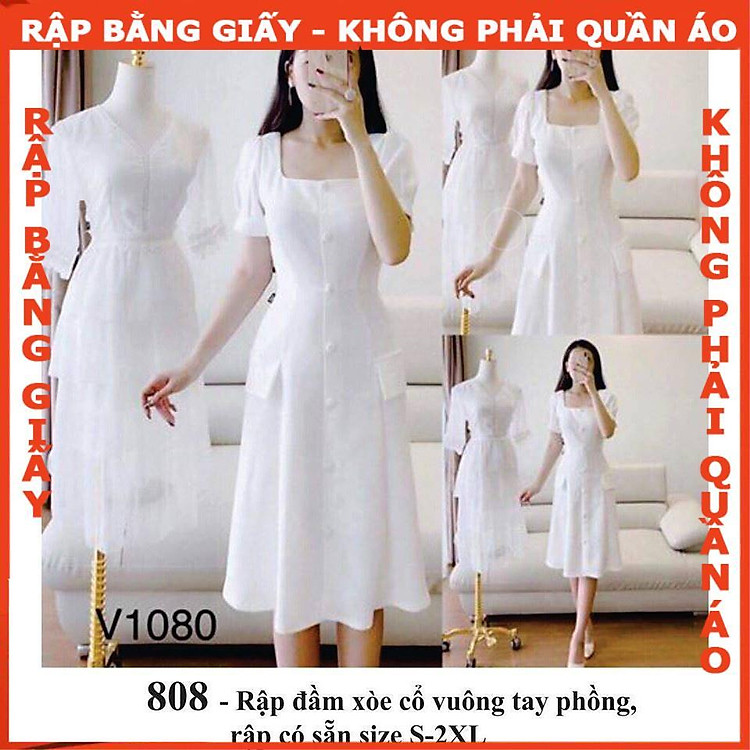 Rập giấy A0 đầm cổ vuông mã 808 (BẢN VẼ) - Ảnh 2