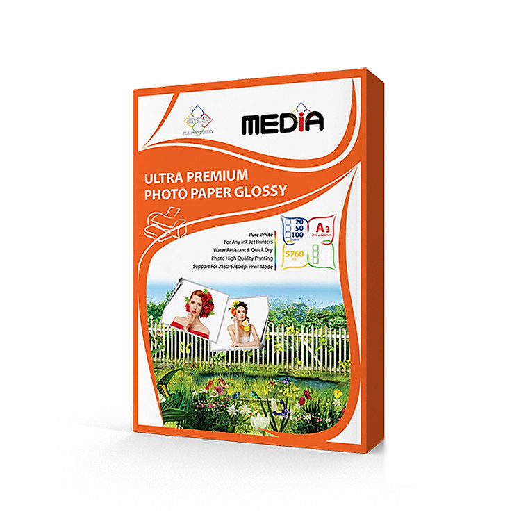Giấy In Màu, Giấy In Ảnh MEDIA Inkjet, 1 Mặt, Bề Mặt Bóng, Kích Thước A3, 100 Tờ, Định Lượng 115gsm, 135gsm - Hàng Chính Hãng