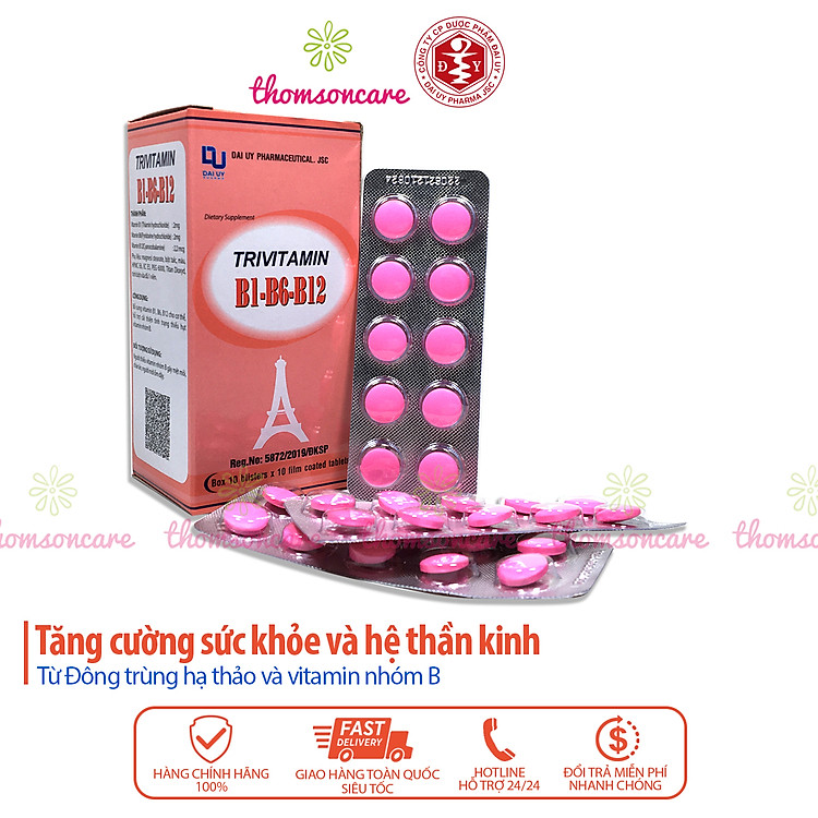 Vitamin 3B - Trivitamin B1-B6-B12 Hộp 100 Viên Nén Đ.Y - Bổ Sung Vitamin Nhóm B Giúp Tăng Cường Sức Đề Kháng