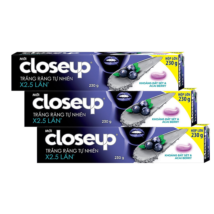 Combo 3 Kem đánh răng Closeup Trắng Răng Tự Nhiên Acai Berry detox 230 g