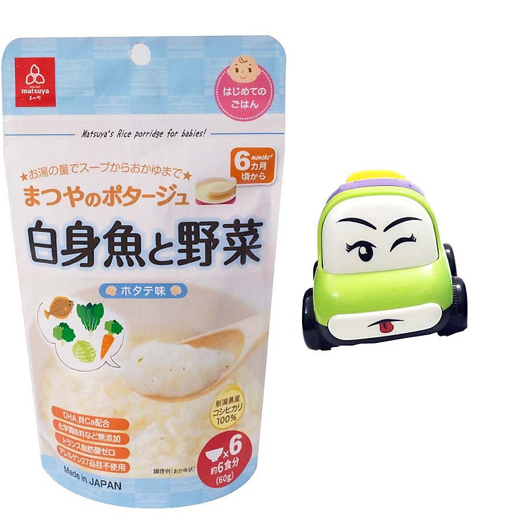 Cháo Gạo Koshihikari Ăn Dặm Matsuya Cá Và Rau Gói 60g - Tặng đồ chơi xe trớn