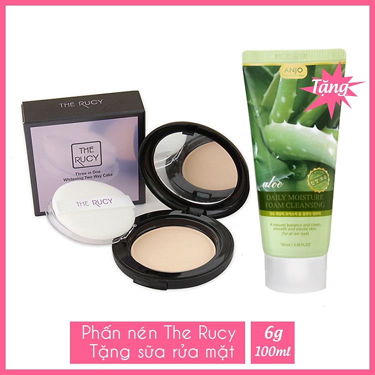 Phấn Phủ Trang Điểm Chống Nắng Cao Cấp The Rucy 3 In 1 Whitening Two Way Cake UV SPF 35++ (13g) Tặng sửa rửa mặt Aloe