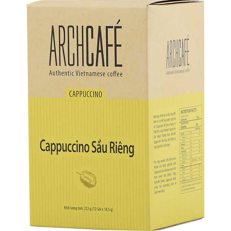 Cà phê Cappuccino Sầu Riêng - Cafe hoà tan Archcafé (hộp 12 gói x 18.5g)