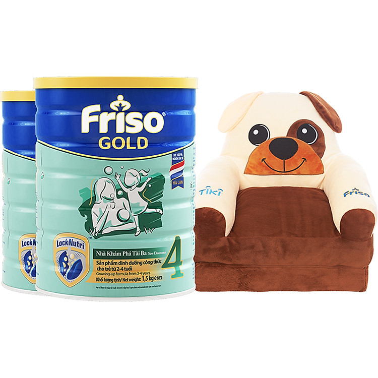 Bộ 2 Lon Sữa Bột Friso Gold 4 Cho Trẻ Từ 2-4 Tuổi 1.5kg + Tặng Giường Sofa Cún Con