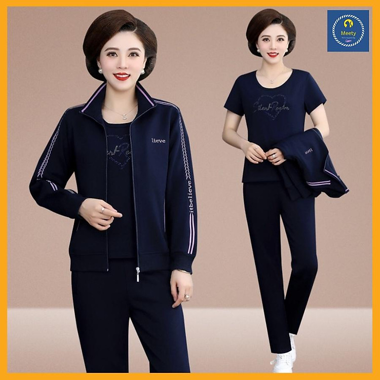 Bộ Quần Áo Thu Đông,Bộ Nỉ Thể Thao Trung Niên Dành Cho Mẹ và Bà Chất Nỉ Da Cá Dày Dặn Gồm Áo Khoác Và Quần TN25 - Meety