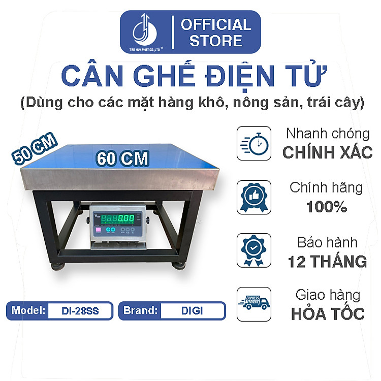 Cân Ghế Điện Tử DI28SS - Mặt Bàn Cân 500x600MM - Đầu Chống Nước