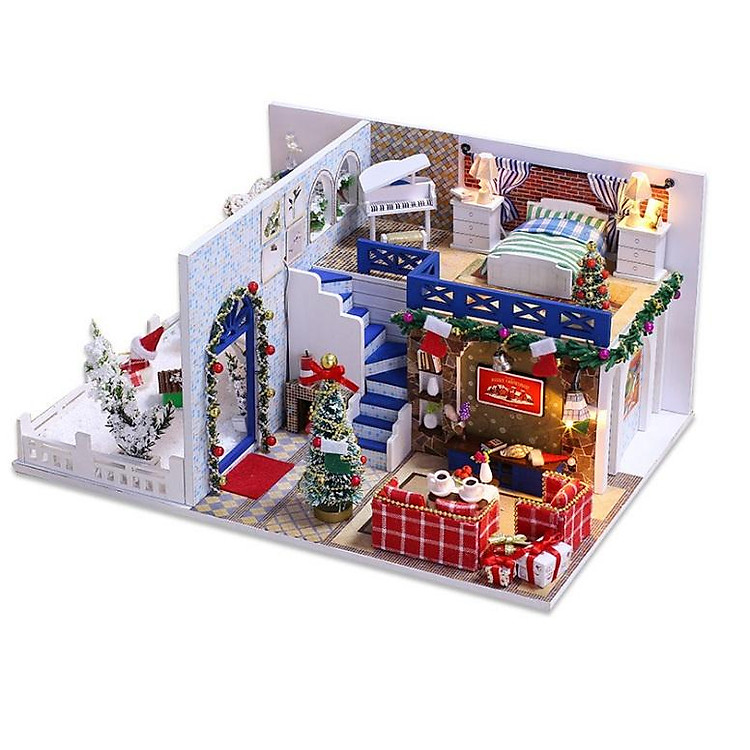 Mô hình nhà búp bê gỗ I-DIY - Blue Christmas