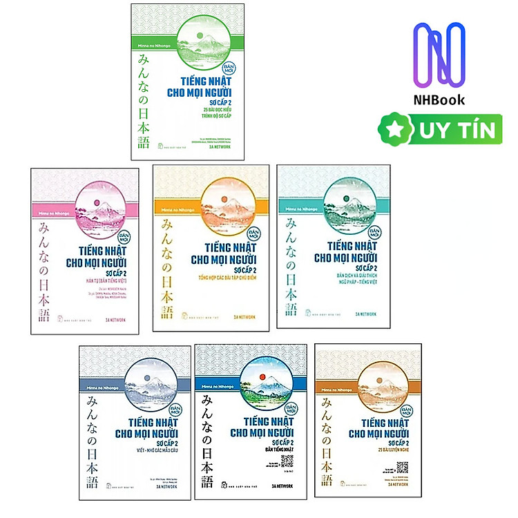 Combo Sách Học Tiếng Nhật-Bộ Minna no Nihongo-Tiếng Nhật Cho Mọi Người-Sơ Cấp 2-Trọn Bộ 7 Cuốn : Hán Tự +Bản Tiếng Nhật+25 Bài Luyện Nghe +Viết- Nhớ Các Mẫu Câu +Bản Dịch Và Giải Thích Ngữ Pháp-Tiếng Việt +Tổng Hợp Các Bài Tập Chủ Điểm + 25 Bài Đọc Hiểu