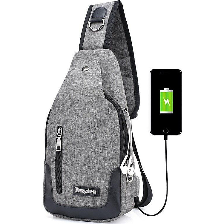 Túi Đeo Chéo Nam Vải Phối Da - Xám