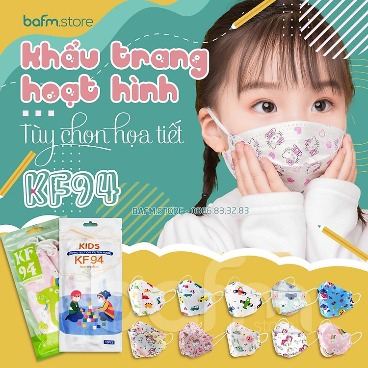 Khẩu trang KF94 Cartoon form 4D cho Bé trai và Bé Gái từ 2 tuôi - 3 tuổi - 4 tuổi - 5 tuổi - Nhiều Họa tiết Hoạt Hình