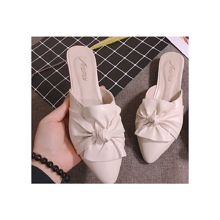 Dép Nữ Sục Da Phối Nơ Xoắn 3p