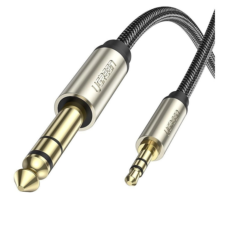 Cáp 3.5mm TRS ra 6.35mm TS Stereo Pro Audio mạ vàng 24K 5M màu xám đen Ugreen 127AT10630AV Hàng chính hãng