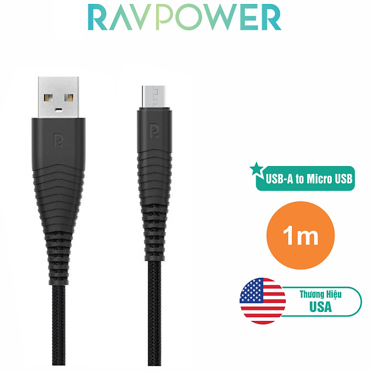 Dây Cáp Sạc Nhanh Micro USB 2.4A Siêu Bền RAVPower RP-CB048 (1m) - Hàng Chính Hãng