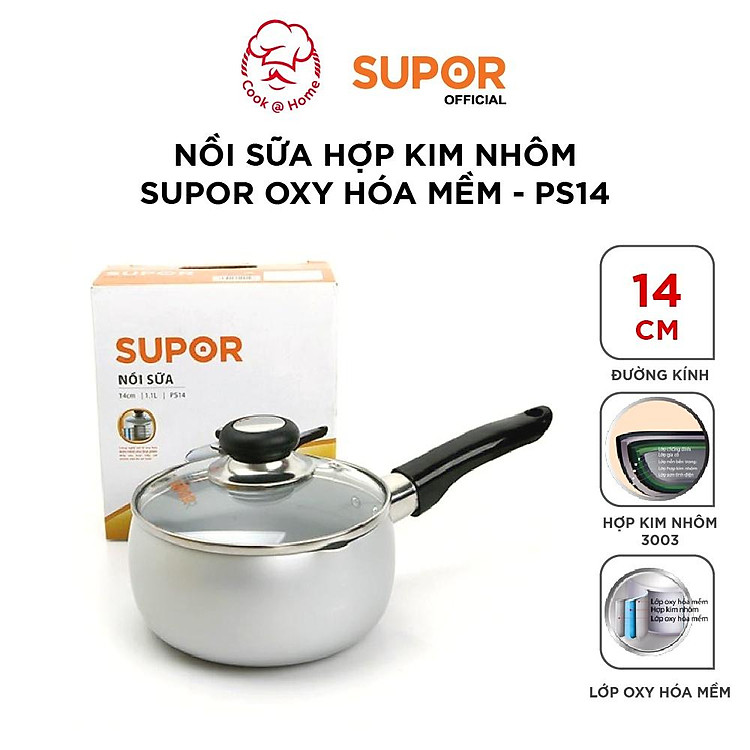 (HÀNG CHÍNH HÃNG) Nồi sữa hợp kim nhôm oxy hóa mềm Supor PS14 - 14cm