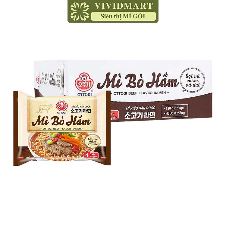 OTTOGI - Mì nấu Ottogi hương vị Bò hầm, Mì Bò hầm Ottogi, Mì Ottogi Bò hầm, Mì nấu Otogi ăn liền (120/gói)