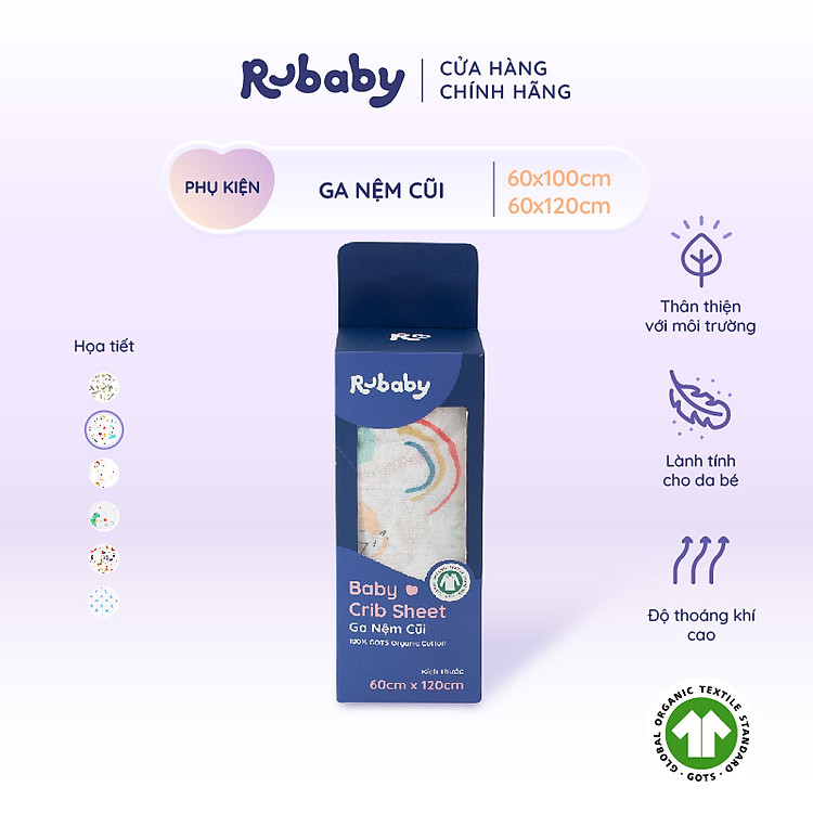 Ga Nệm Cũi Rubaby, Kết Cấu Mềm Mại, Chất Liệu An Toàn Tránh Gây Dị Ứng Cho Bé, 2 Kích Thước - Đa Dạng Họa Tiết