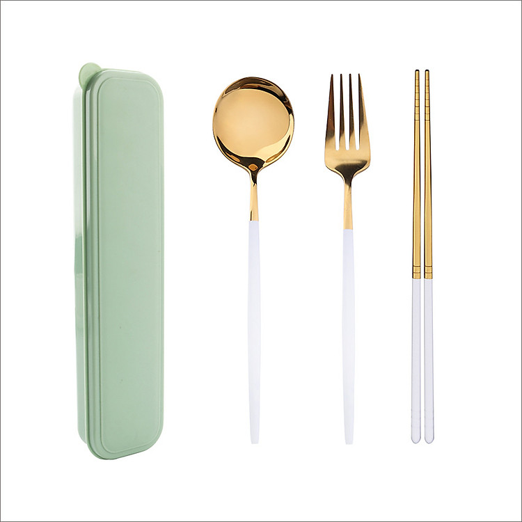Set 3 Món Muỗng Đũa Nĩa Cơm Trưa Phủ Bóng Mạ Vàng Sang Trọng
