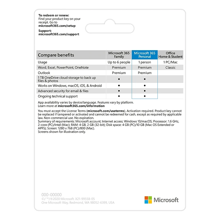 [ KEY GIA HẠN hoặc MUA MỚI ] Phần mềm Microsoft 365 Personal English APAC EM Subscr 1YR Medialess P10 (QQ2-01896) - Hàng Chính Hãng