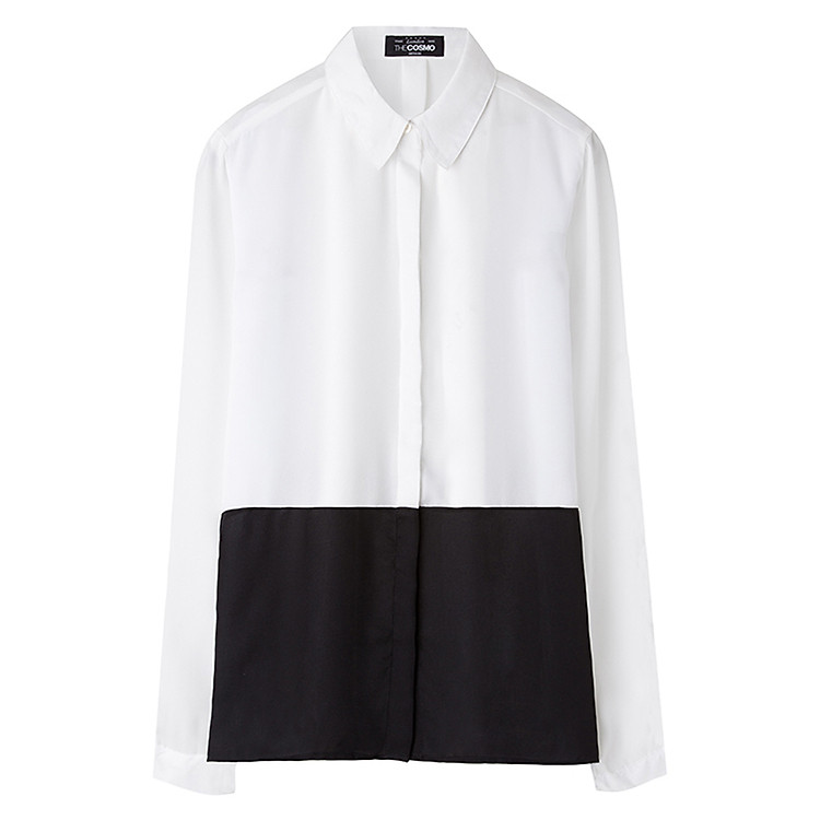 Áo Sơ Mi Nữ Phối THE COSMO Colour Block Blouse - Black