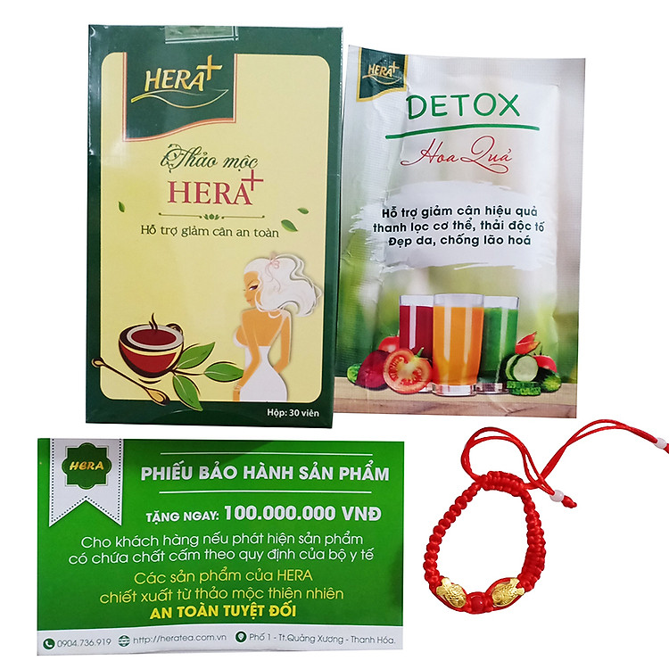 Trà Thảo mộc Hỗ Trợ Giảm cân Hera Plus (30 viên) + Tặng Kèm Vòng Phong Thủy Cực Chất