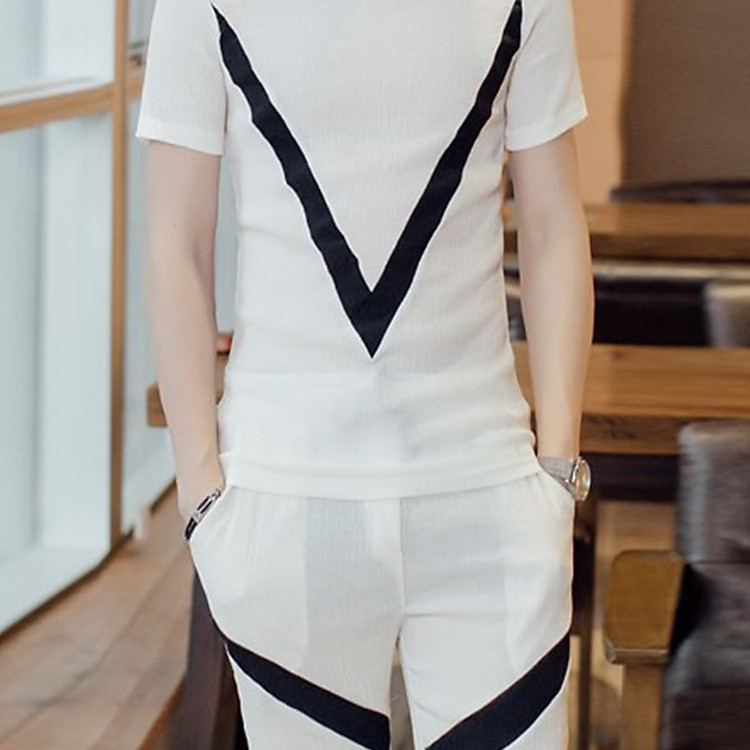 Bộ quần áo thể thao nam 4young thun cotton lạnh thoáng mát kẻ V