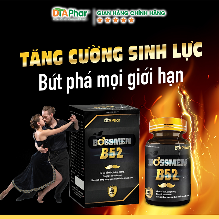 Vỏ hơi móp hoặc không vỏ Viên uống BOSSMEN B52 Hỗ trợ bổ thận tráng dương tăng cường sinh lực cho nam giới trong giai đoạn chuẩn bị sinh con Hộp 30 viên