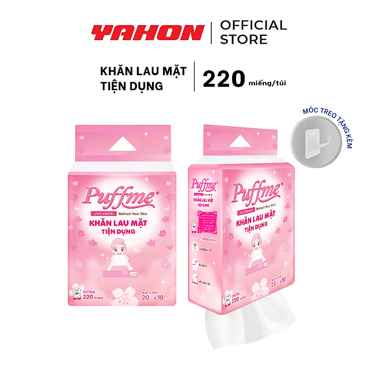 Khăn Khô Lau Mặt Cao Cấp PUFFME, 220 Miếng/Bao