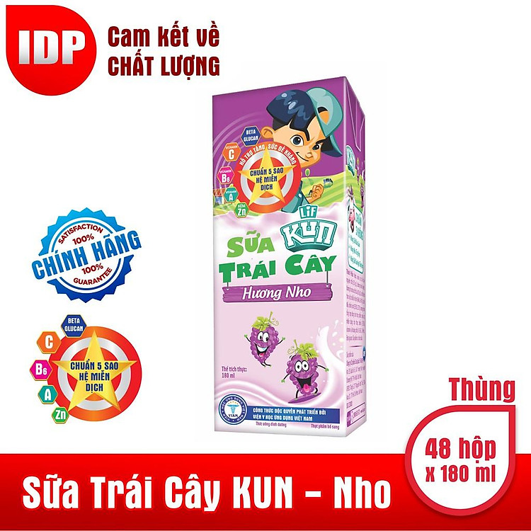 Sữa Trái Cây KUN Nho Thùng 48 Hộp x 180ml