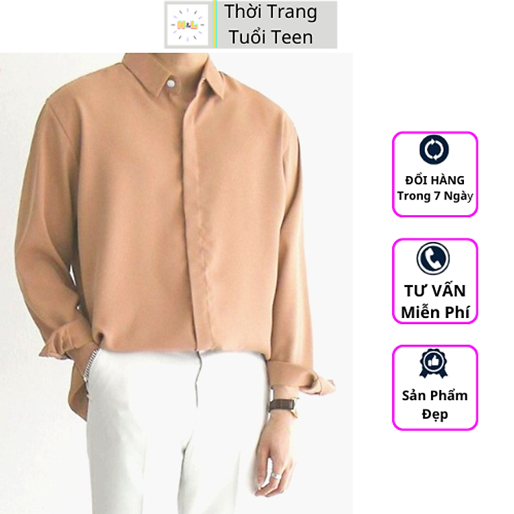 Áo sơ mi trơn form rộng tay dài unisex nam nữ kiểu cổ bẻ phong cách hàn quốc trẻ trung - MRD03