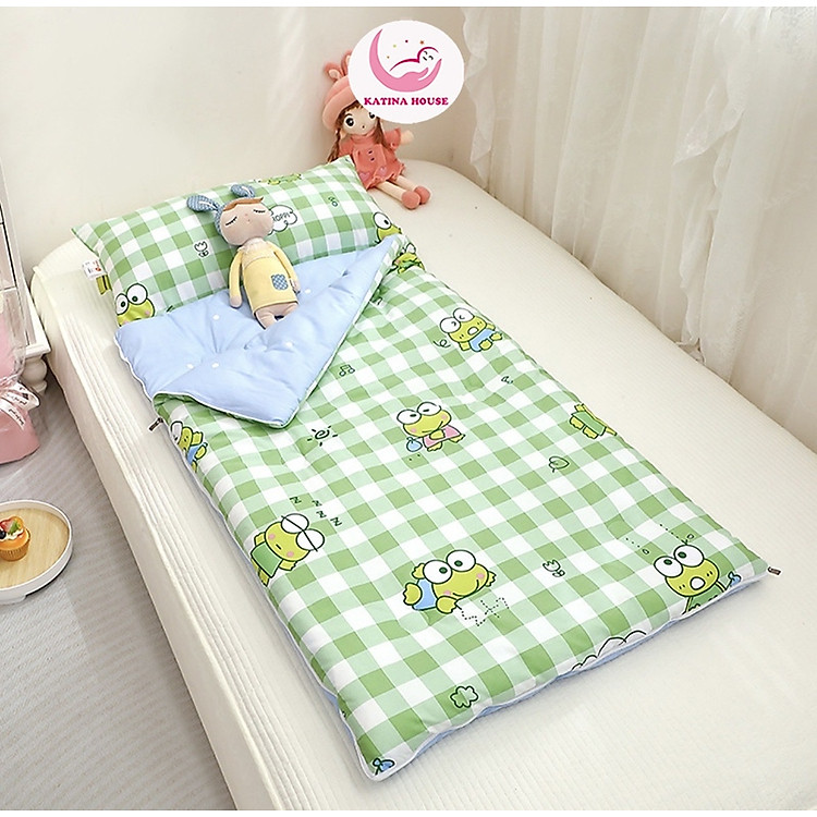 Túi ngủ cho bé có khóa kéo tiện lợi, KT 75x180cm, vải cotton mềm thoáng mát