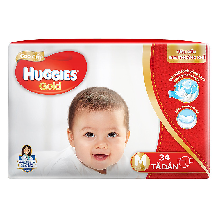 Tã Dán Cao Cấp Huggies Gold Gói Đại M34 (34 Miếng)